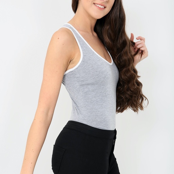 Sleeveless Grey Bodysuit with Scoop Neckline  and Racerback - Picture 2 of 5
